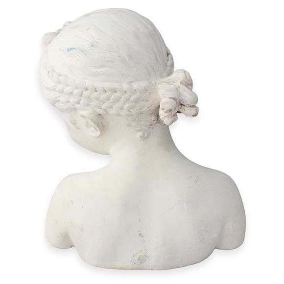 Vintage Plaster Bust Sculpture of Young Smiling Girl / Child with Braids Statue - Picture 4 of 11